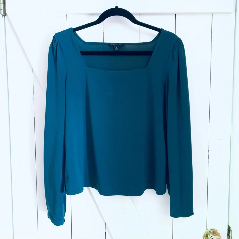 Banana Republic Jade Green Blouse Square Neck Flowy Medium M